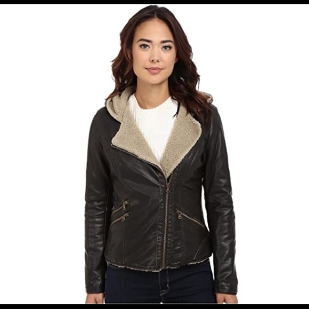 Levi’s nwt brown hooded moto leather jacket